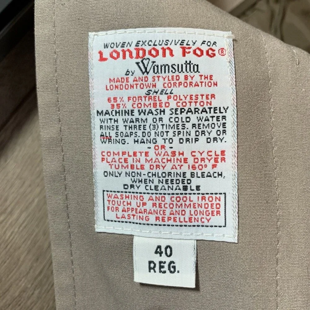 London Fog Trench Coat Men's Size 40 Reg. Tan Hidden Buttons Removable Liner - Picture 10 of 13